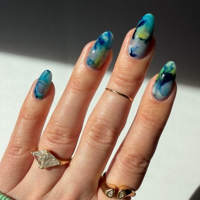 Long Oval White Abstract Marbling Nails Long Oval White Abstract Marbling Nails — Nail Art