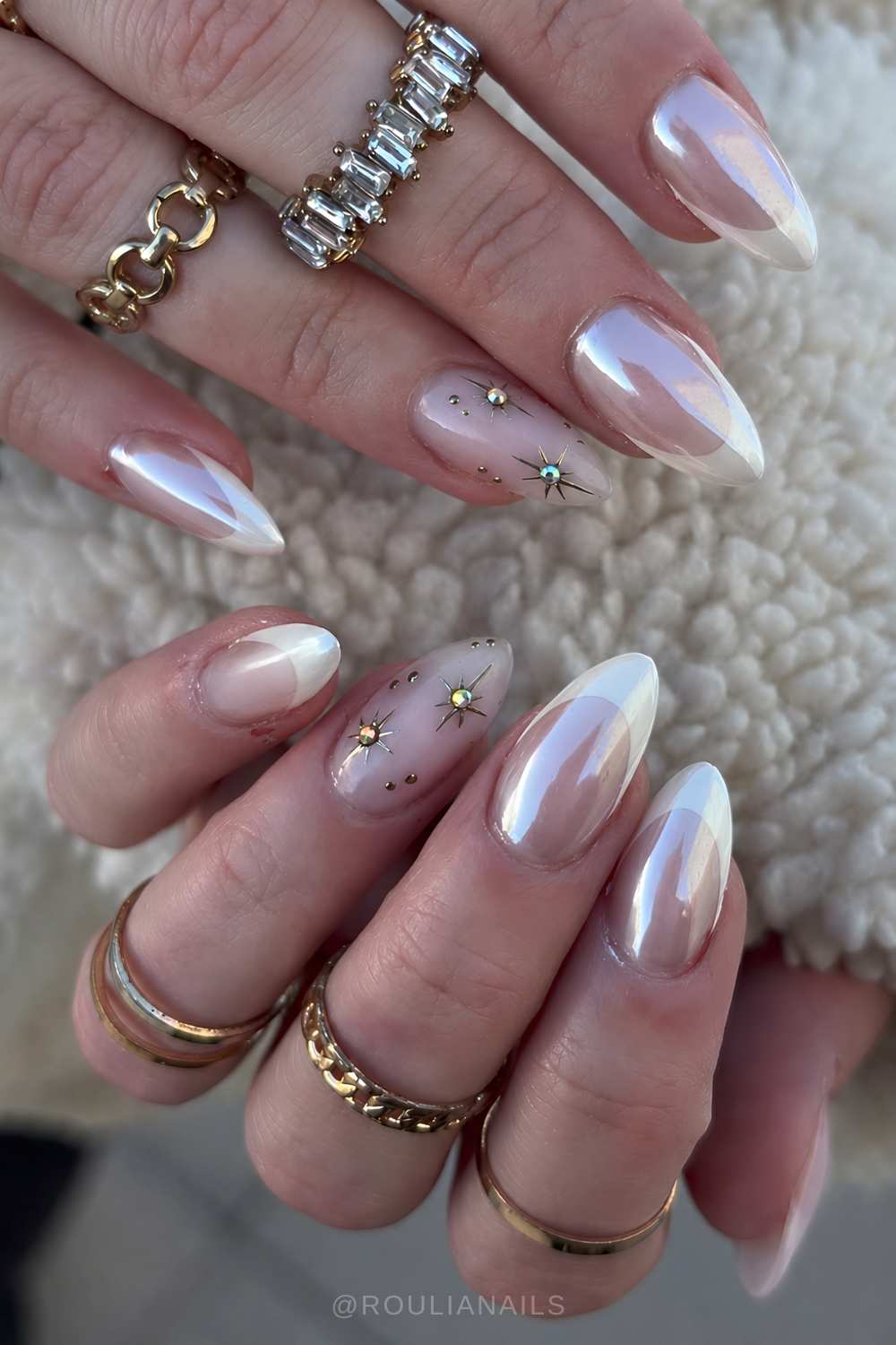 Long Stiletto Nails With Pearly Chrome French Tips — Nail Designs