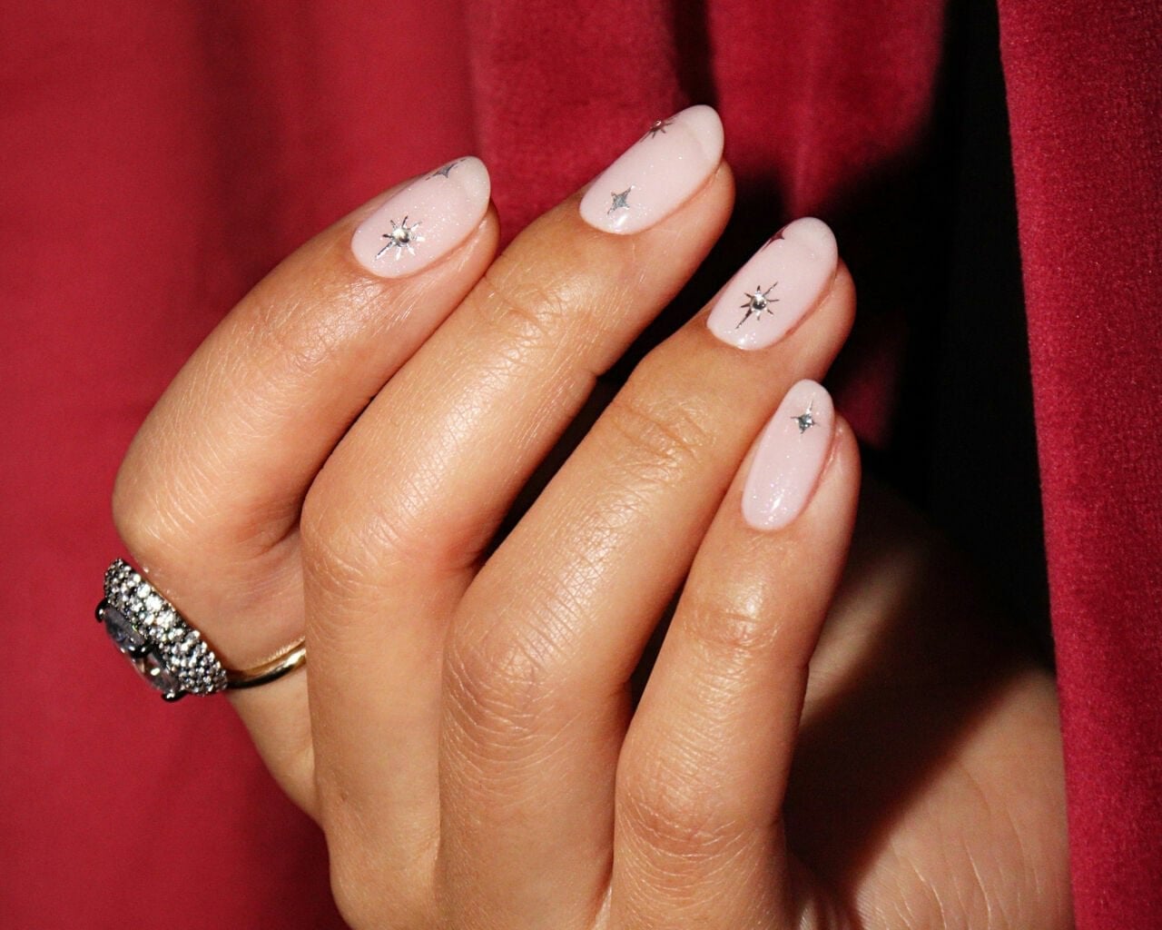 Medium Almond Nails With Stars And Rhinestones — Nail Designs