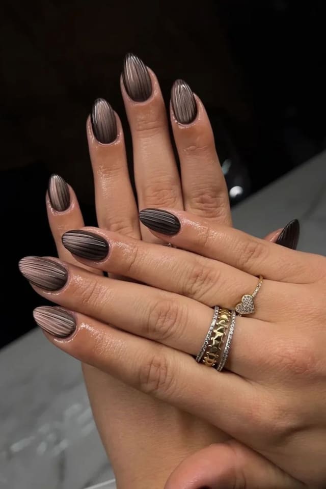 Medium Almond Nails With Fine Line Ombre — Nail Designs