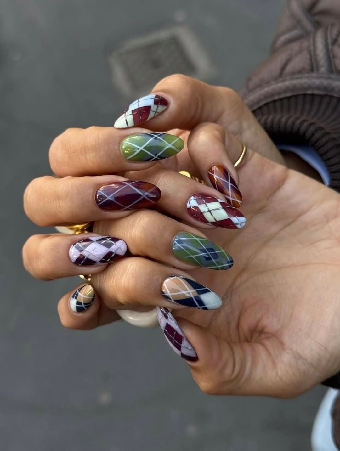Medium Almond Nails With Plaid Pattern — Nail Designs