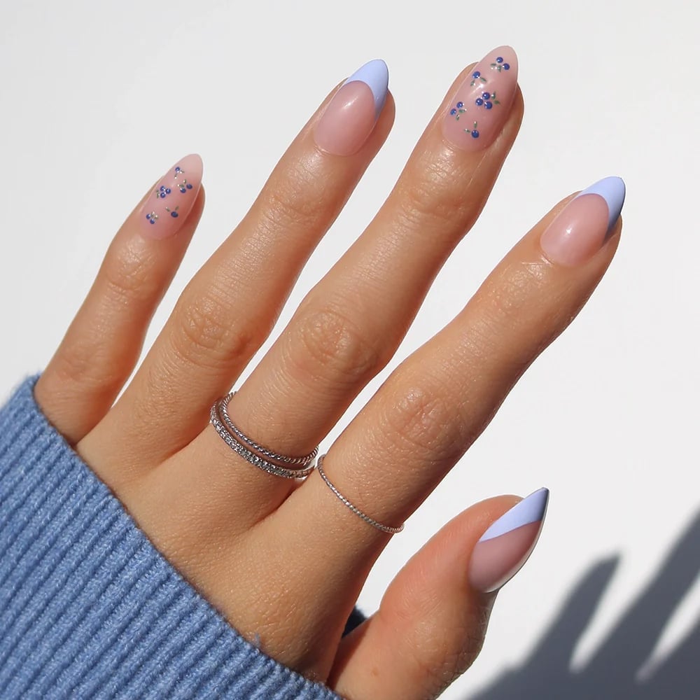 Short Almond Nails With Light Blue French Tips — Nail Designs