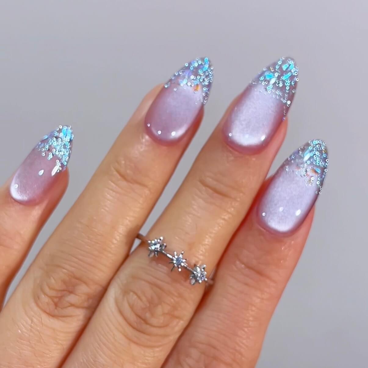 Long Almond Cat-Eye Nails With Glitter Accents — Nail Designs