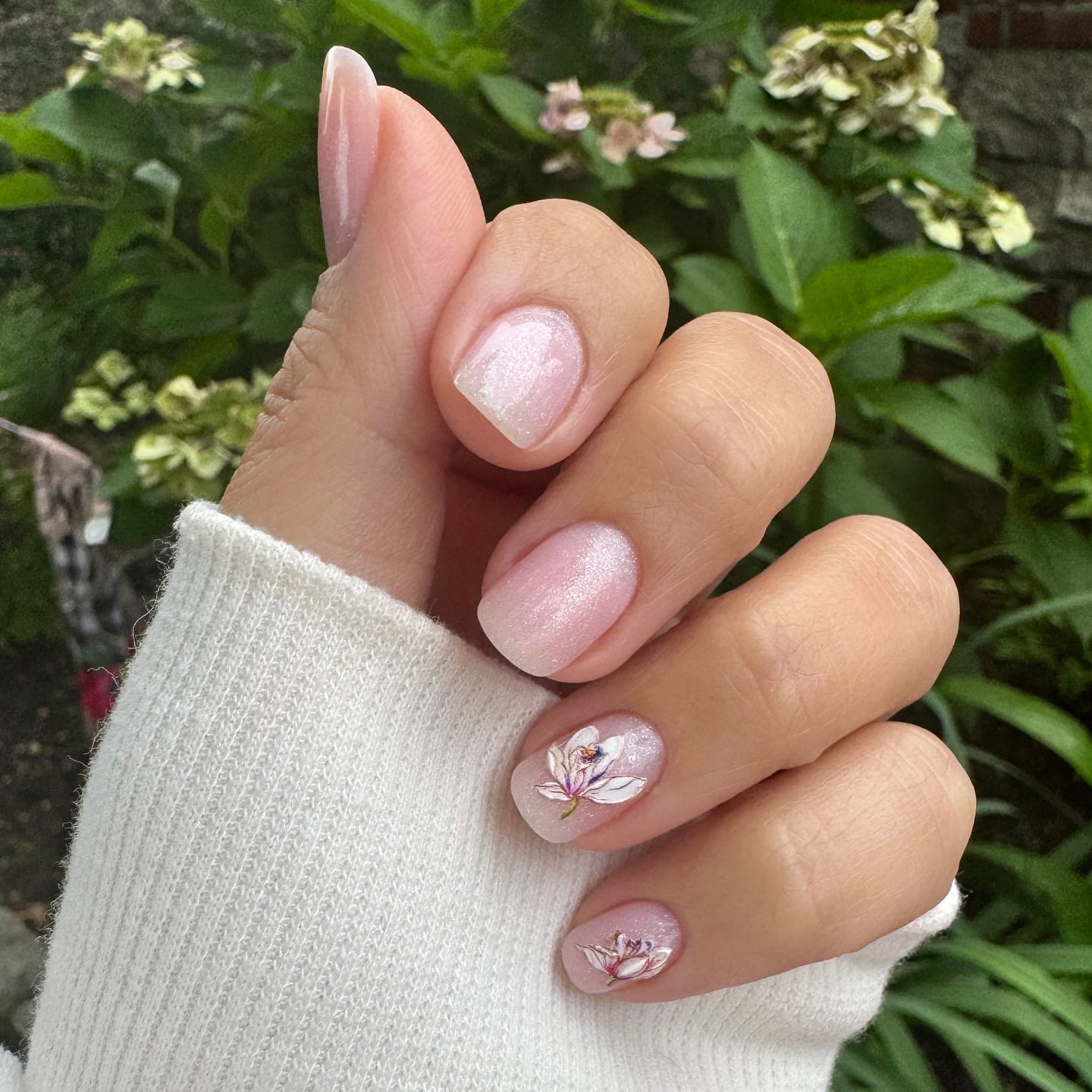 Short Almond Pink Silver Glitter French Nails — Nails for Wedding