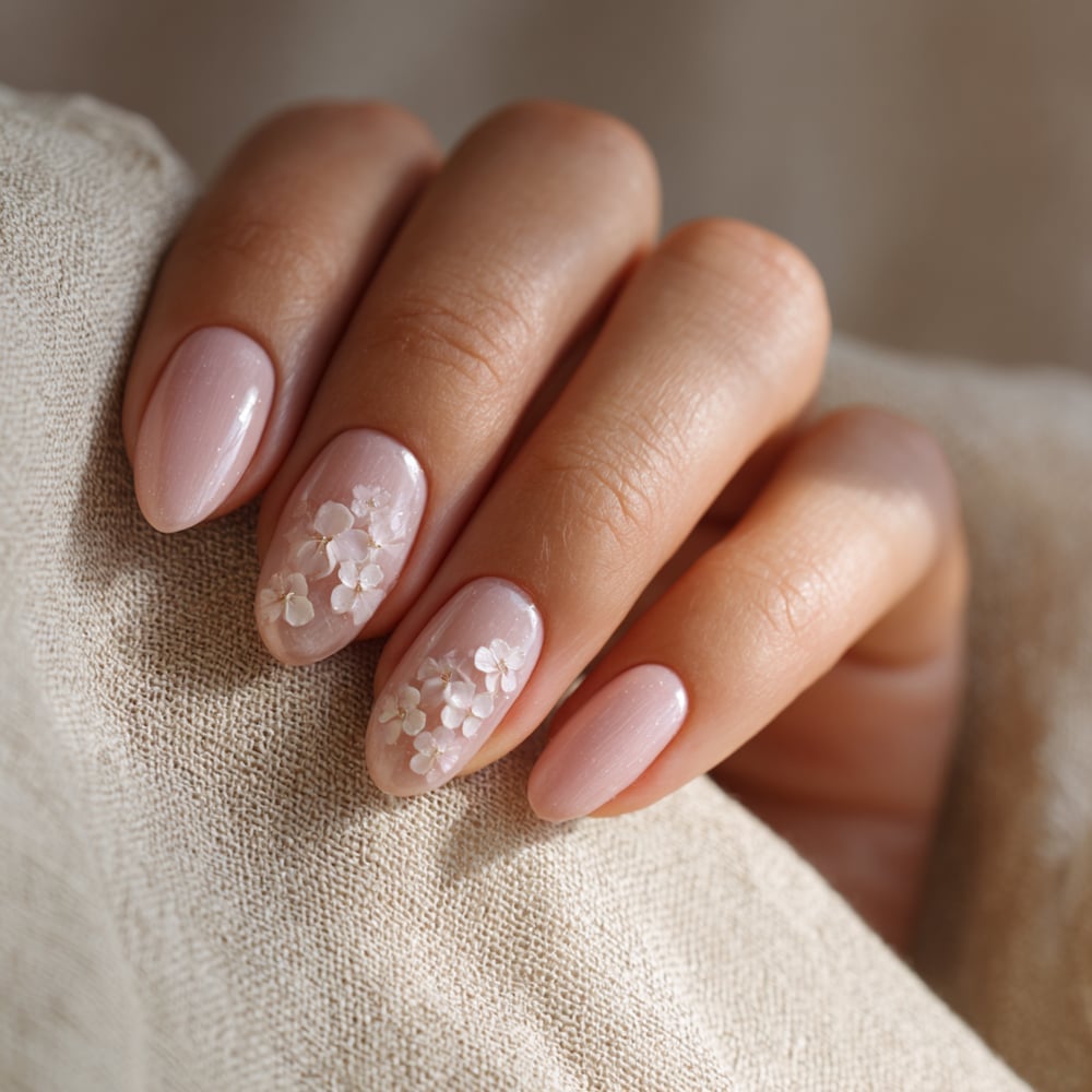 Soft Pink Nude 3D Flower Nails — Nails for Wedding