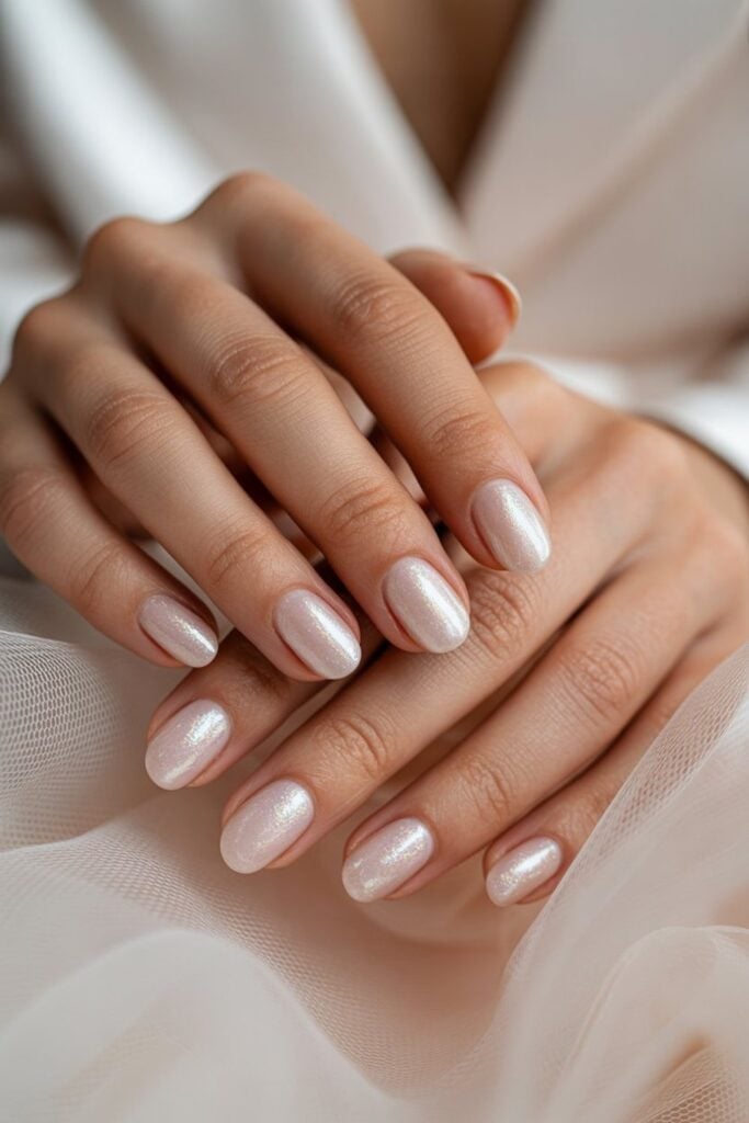 Milky Nude Pearlescent Shimmer Nails — Nails for Wedding
