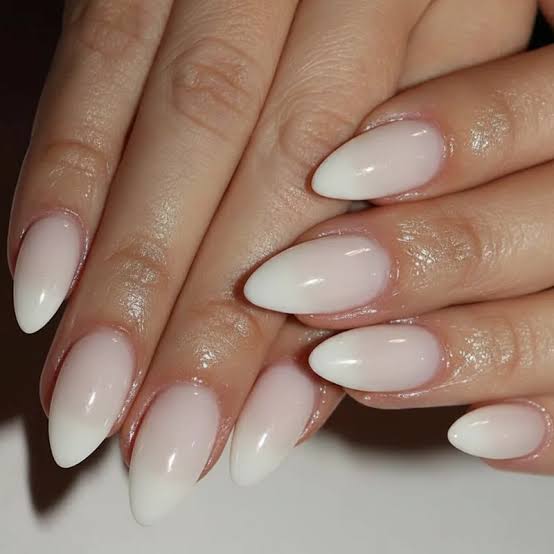 Short Almond Milky White Pink Ombre Nails — Nails for Wedding
