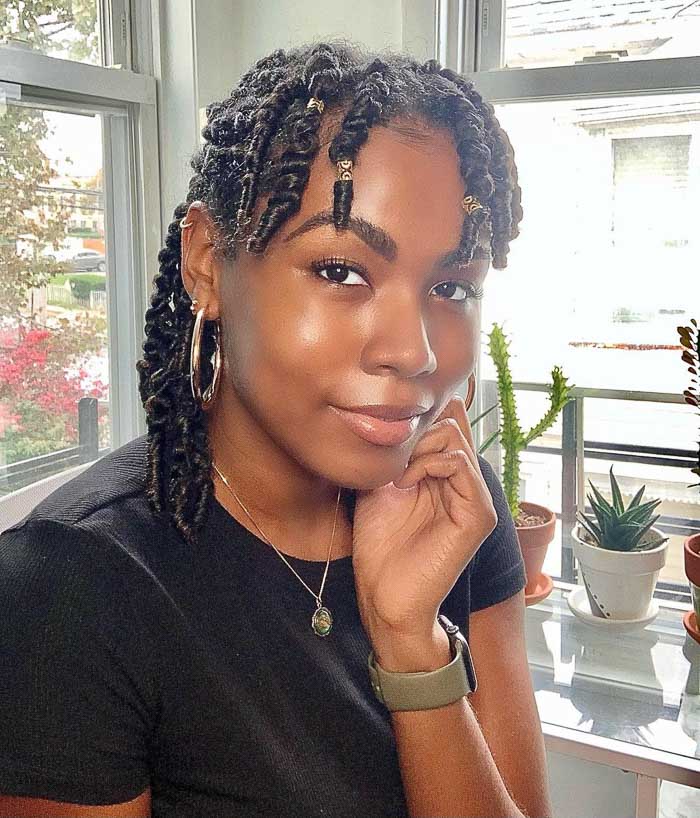 Shoulder Length Twists With Gold Beads Shoulder Length Twists With Gold Beads — Natural Hair Twists