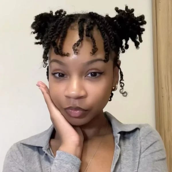 Shoulder Length Mini Twists With Space Buns Shoulder Length Mini Twists With Space Buns — Natural Hair Twists