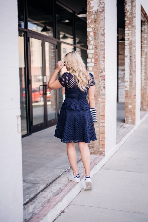 Navy Eyelet Peplum Dress Casual Daywear Navy Eyelet Peplum Dress Casual Daywear — Navy Blue Outfits