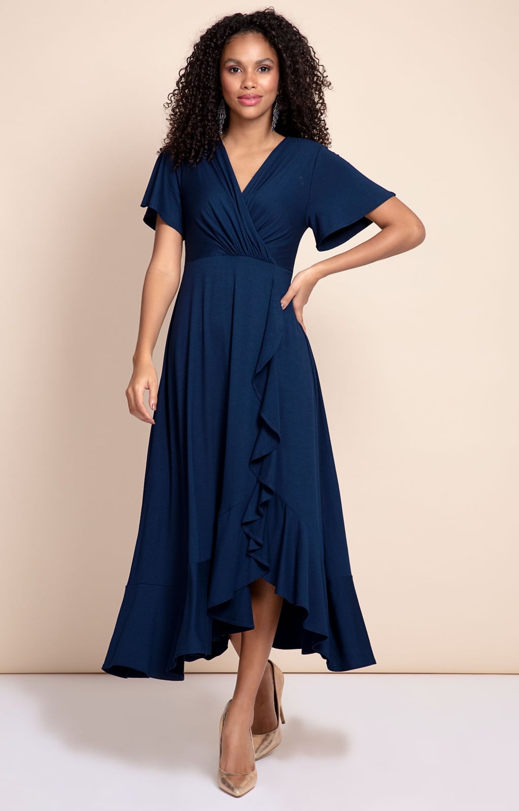 Navy Short-Sleeved Wrap Dress Casual Navy Short-Sleeved Wrap Dress Casual — Navy Blue Outfits