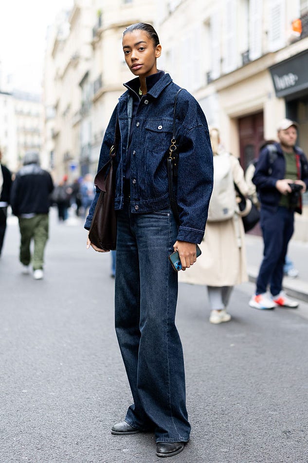 Oversized Denim Jacket and Navy Turtleneck Oversized Denim Jacket and Navy Turtleneck — Navy Blue Outfits