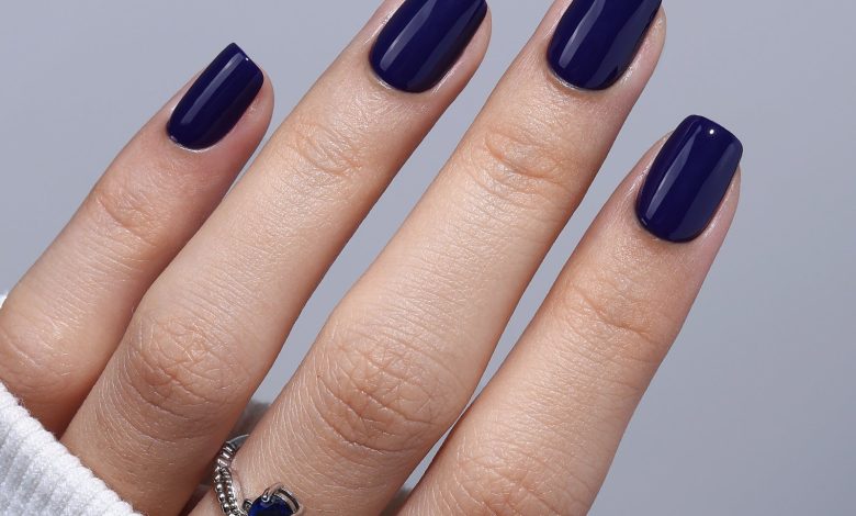 SHANGMENG® Midnight Navy Blue Short Square Press On Nails | Soft Gel Blue Nails