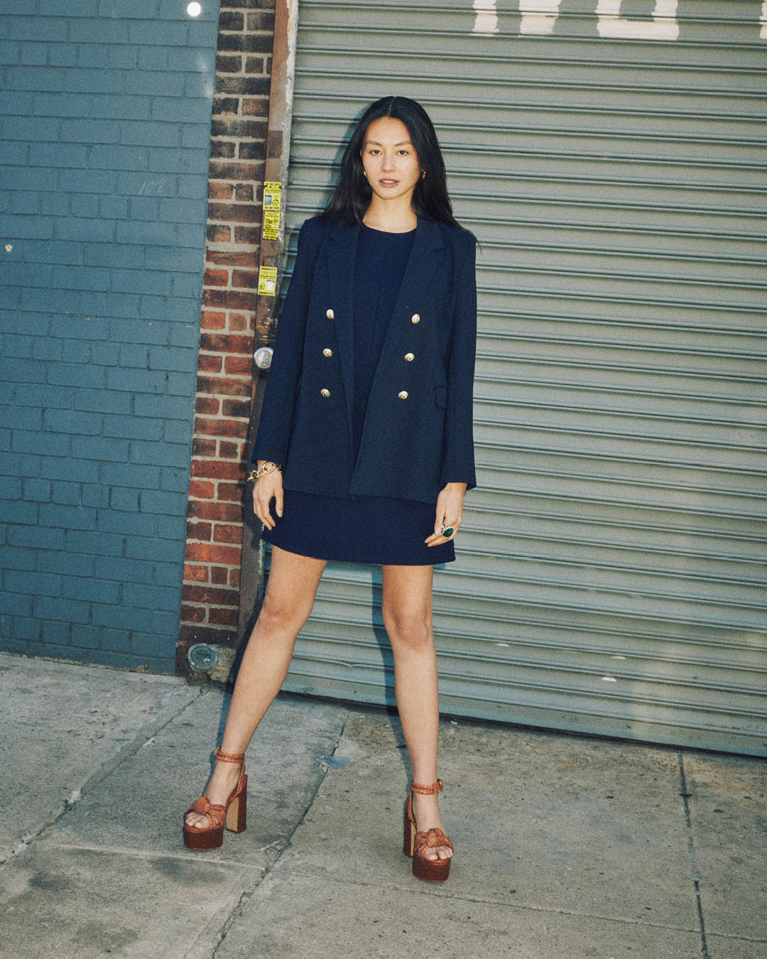 Navy Mini Dress with Oversized Blazer — Navy Outfits