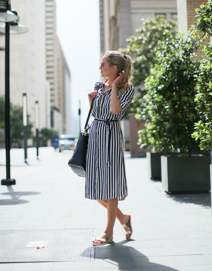 Navy and White Striped Shirt Dress — Navy Outfits