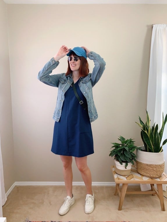 Navy A-Line Dress with Denim Jacket — Navy Outfits