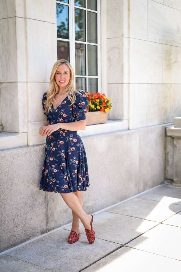 Navy Floral Print Fit and Flare Dress — Navy Outfits
