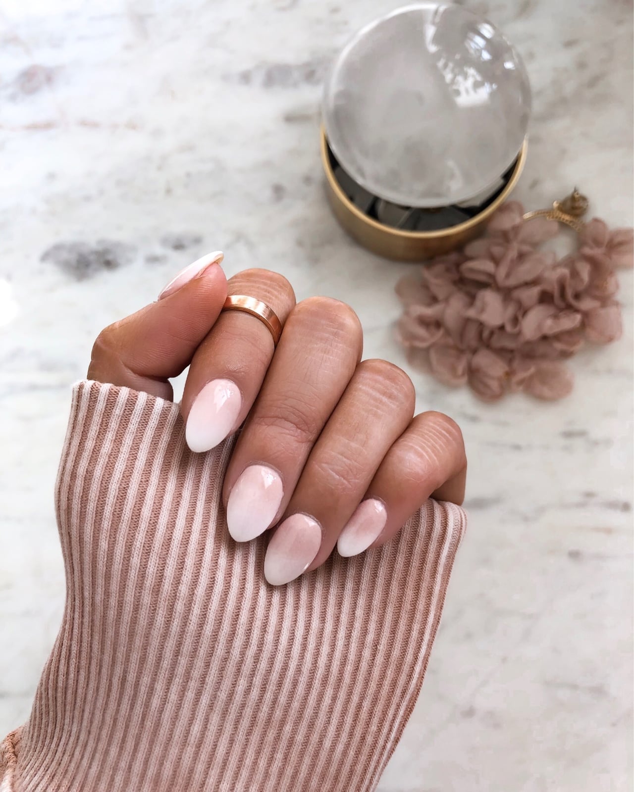 Sheer Milky White to Pale Pink Ombre Medium Almond Nails — Neutral Nails Colors