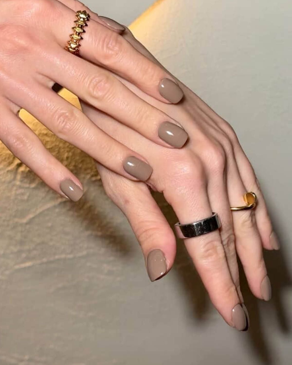 Deep Brown Soft Square Medium Nails — Neutral Nails Colors