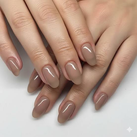 Opaque Taupe Medium Almond Nails — Neutral Nails Colors