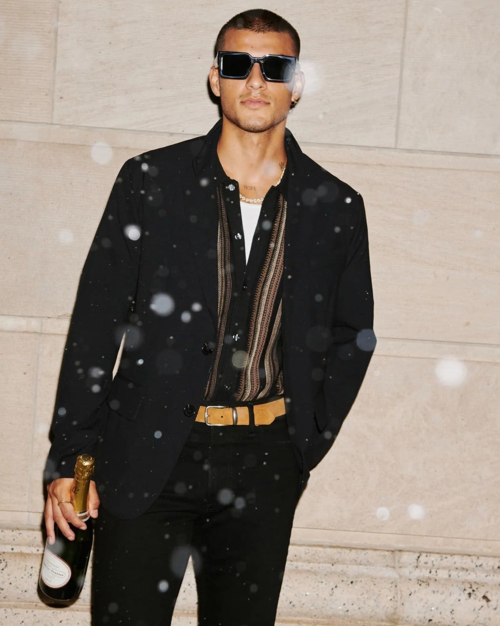 Black Blazer with Striped Shirt for Party — New Years Eve Outfits Men