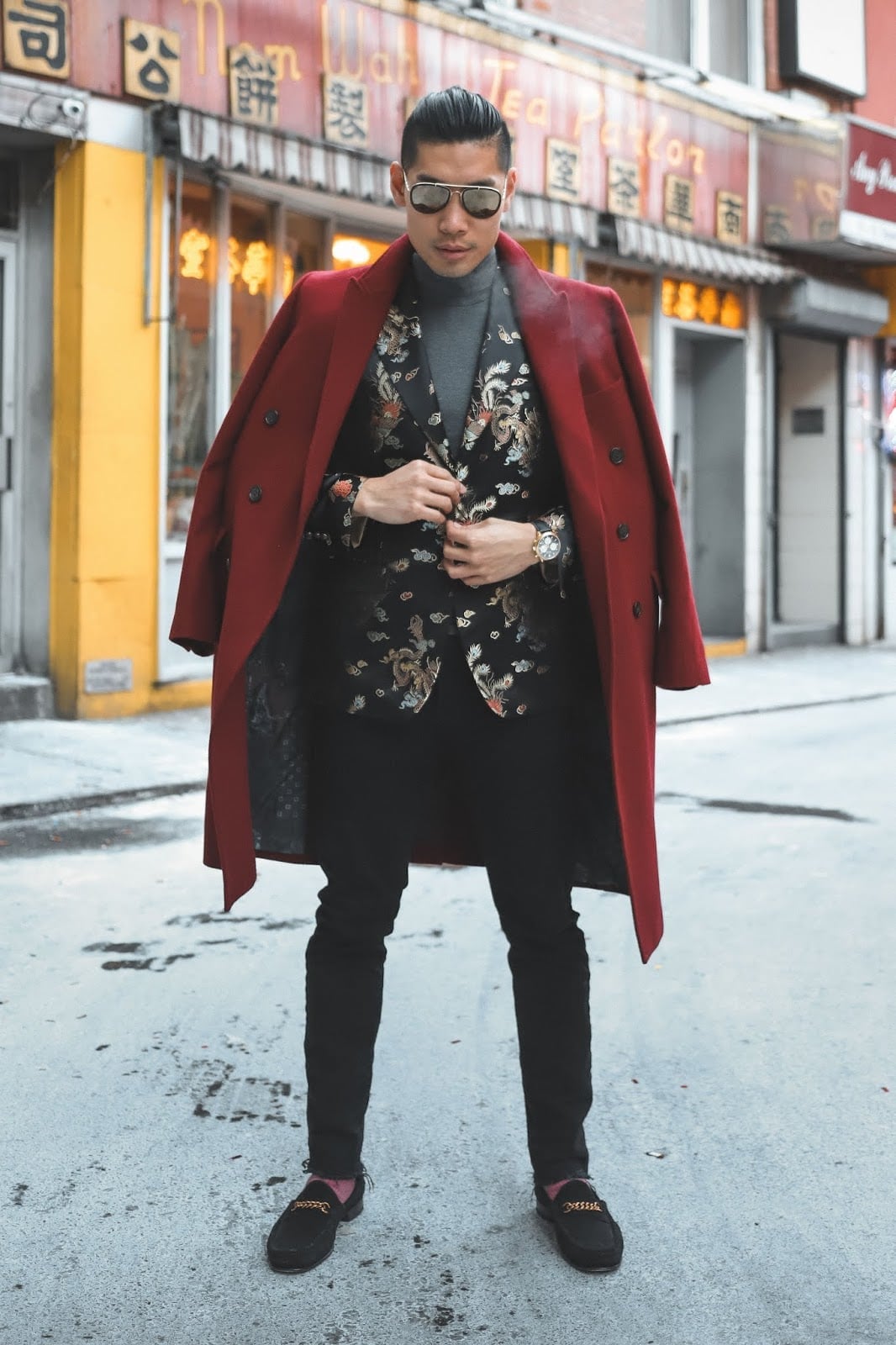 Red Overcoat for Fashionable New Year's Eve — New Years Eve Outfits Men