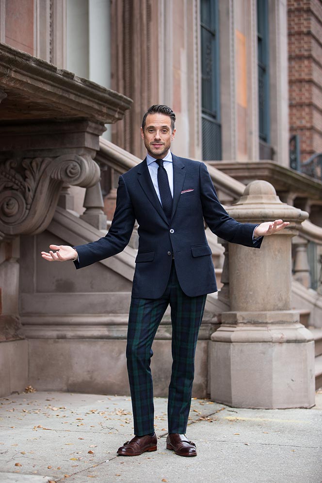 Navy Blazer with Plaid Trousers for Smart Casual, Close-Up Take — New Years Eve Outfits Men