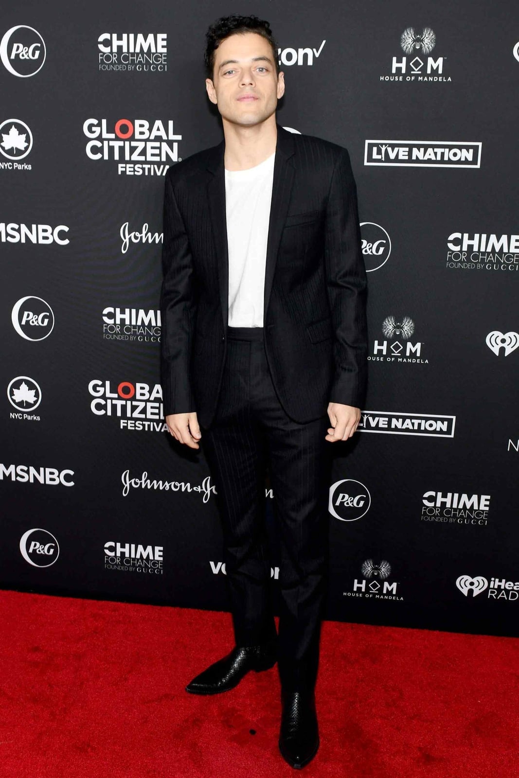 Fitted Pinstripe Suit with White T-shirt — New Years Eve Outfits Men