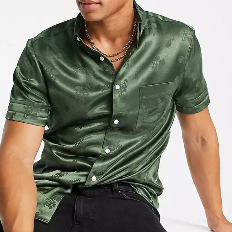 Green Satin Shirt for Party Occasion — New Years Eve Outfits Men