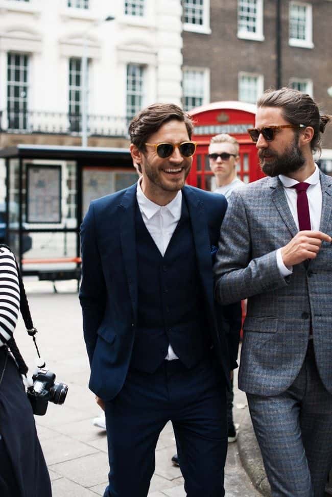 Burgundy Patterned Shirt with Gray Jeans — New Years Eve Outfits Men