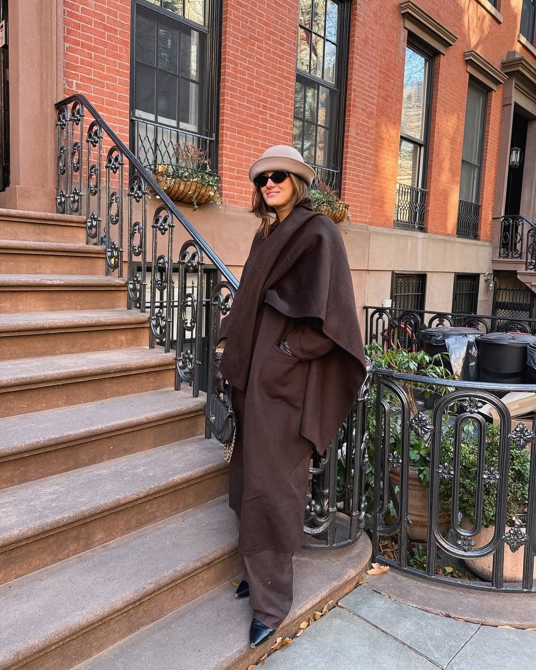 Monochromatic Brown Poncho and Trousers for City Chic — New York Winter Outfit