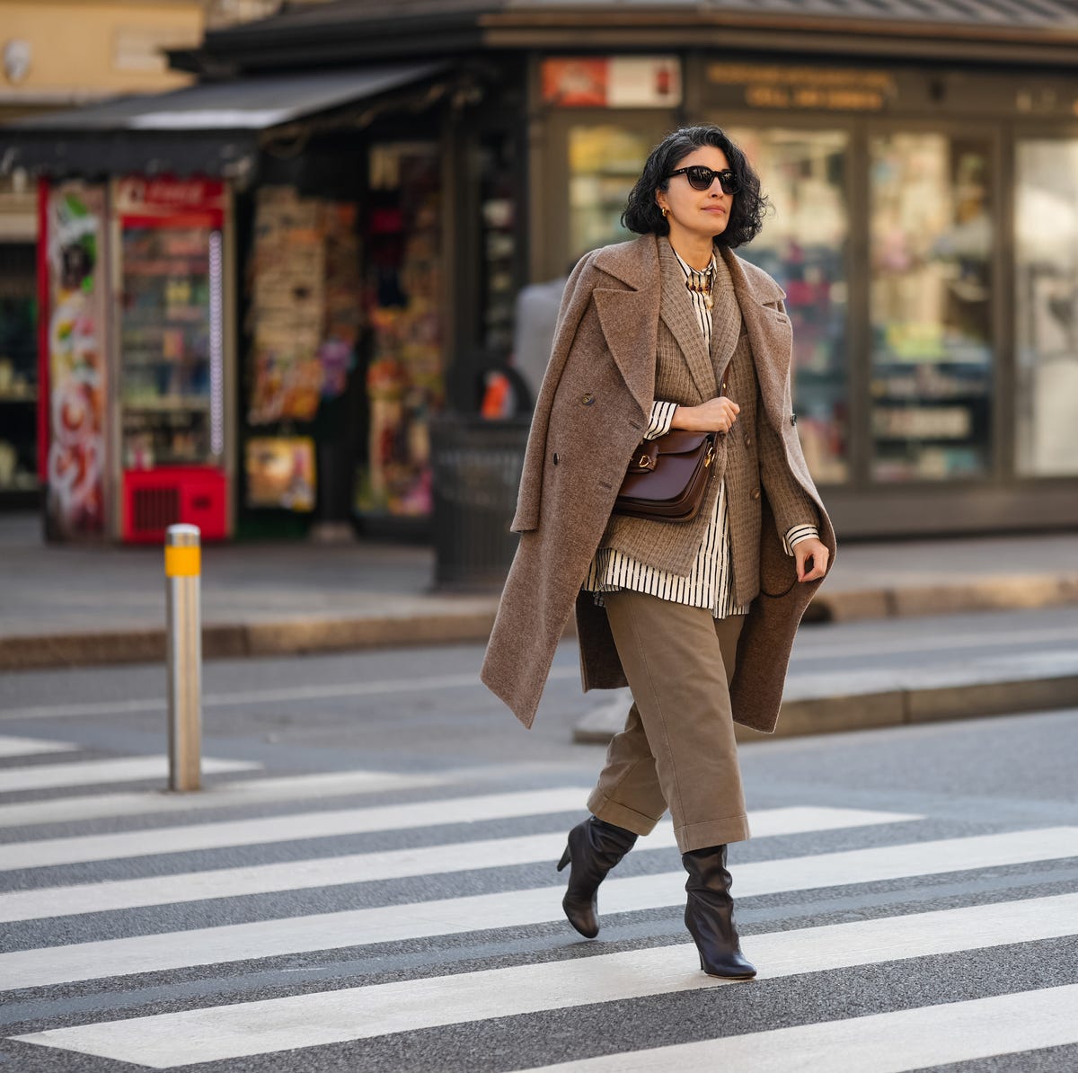 Textured Brown Coat Over Tailored Suit — New York Winter Outfit