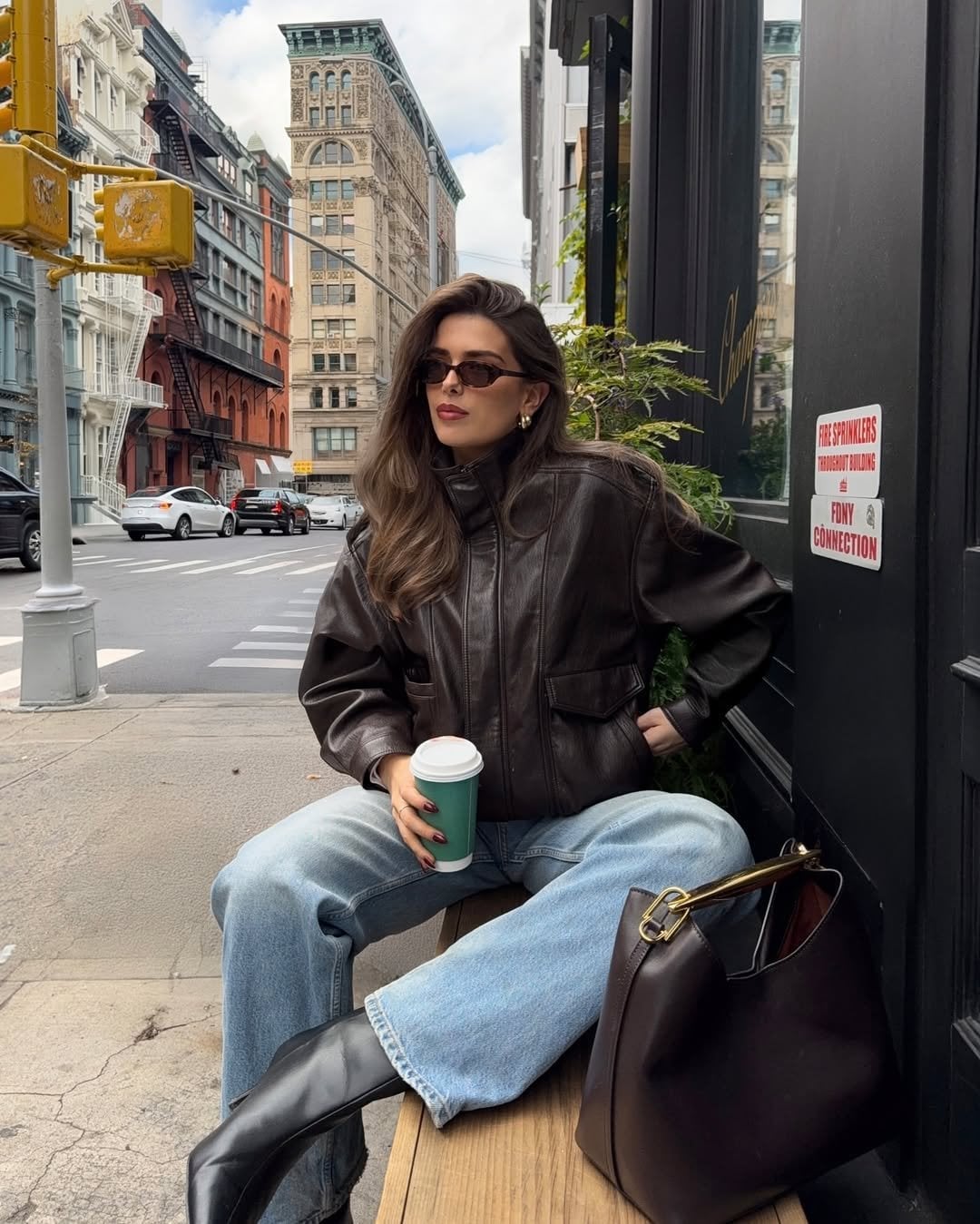 Oversized Leather Jacket with Wide-Leg Jeans — New York Winter Outfit