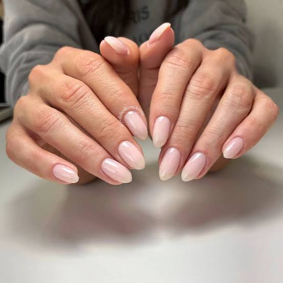 Sheer Nude With Pink Undertones Medium Oval Nails — Nude Nails