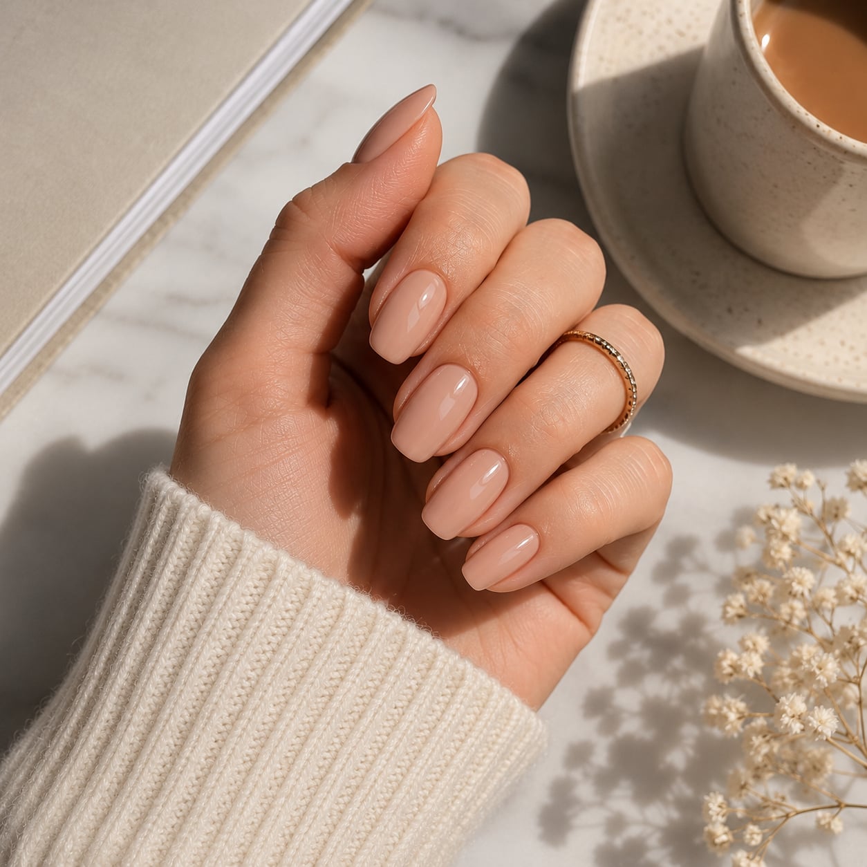 Warm Beige Nude Short Oval Nails — Nude Nails