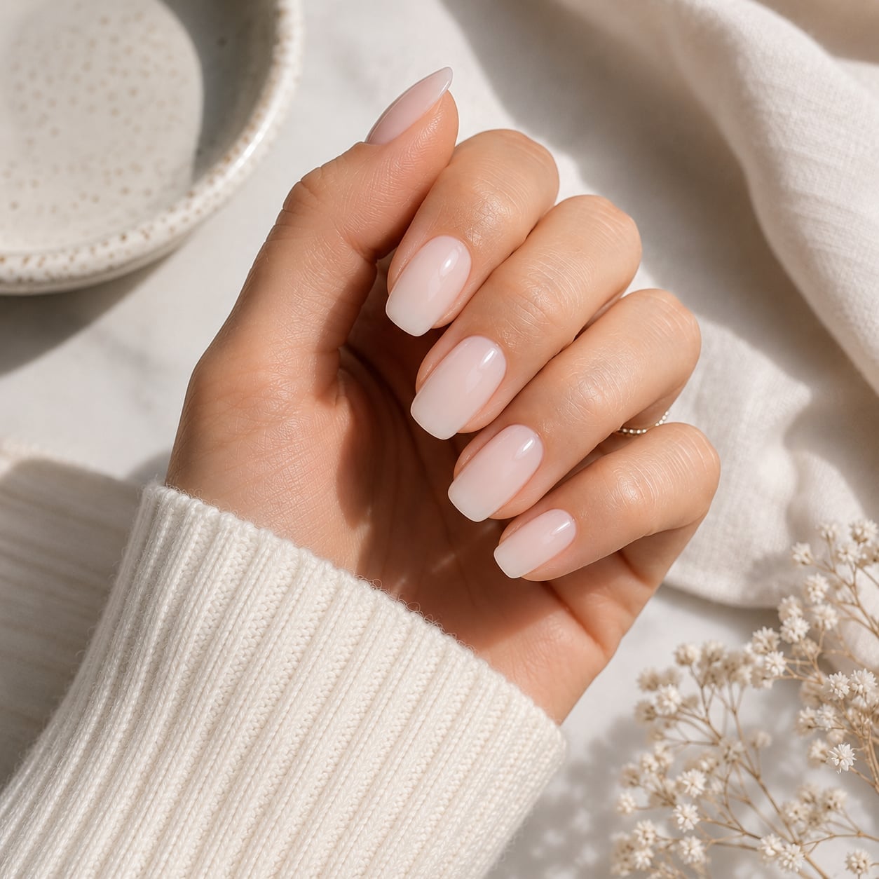 Sheer Milky Nude Oval Nails — Nude Nails