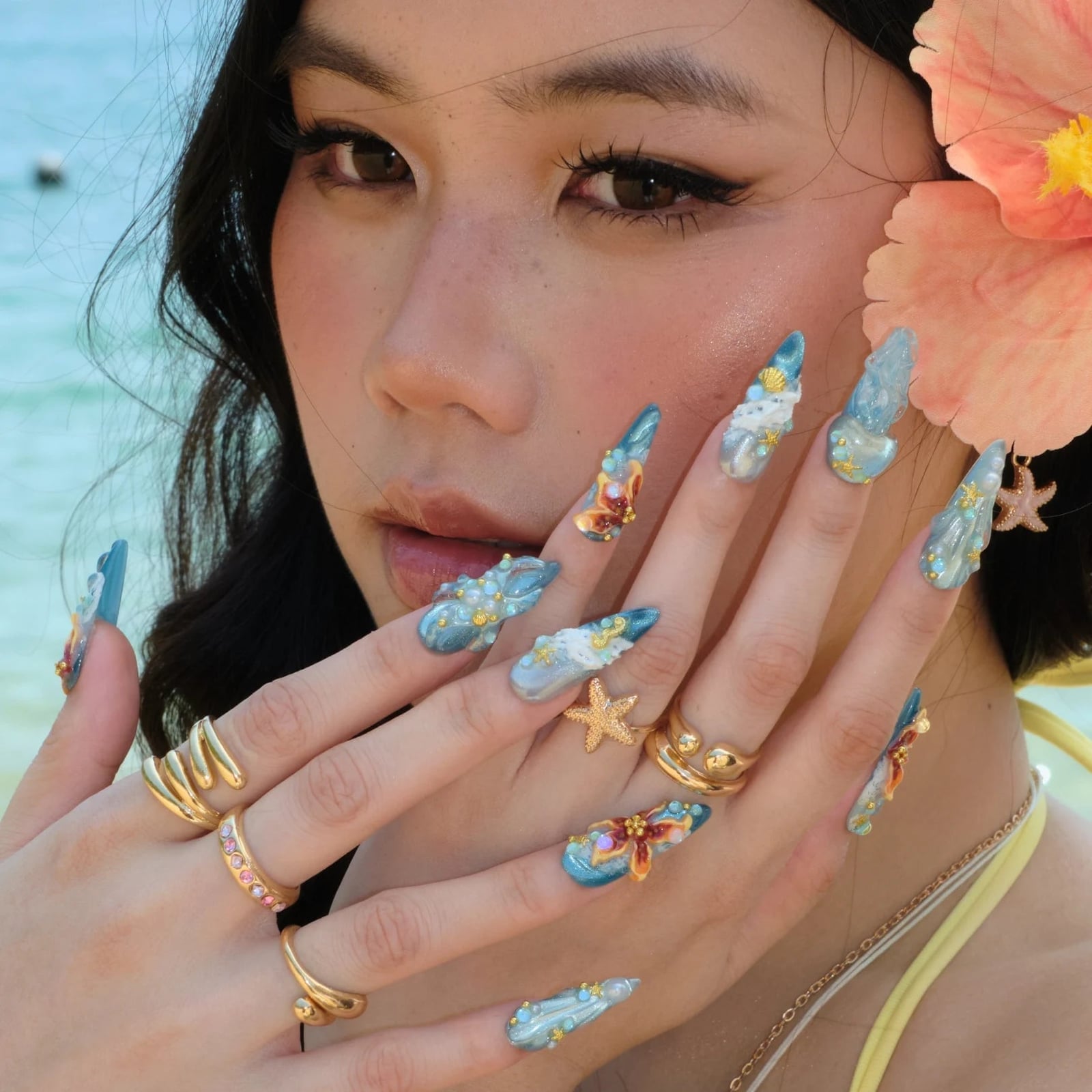 Intricate 3D Sculpted Ocean Stiletto Nails — Ocean Nails