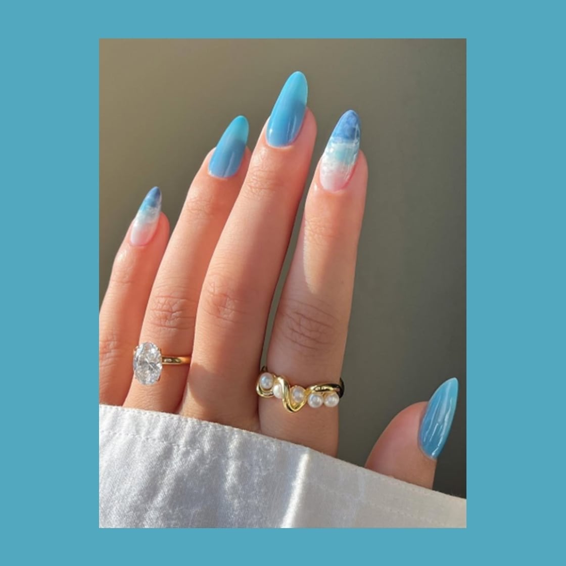Gradient Wave Abstract Long Almond Nails — Ocean Nails