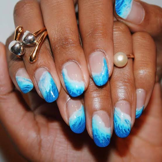 Gradient Wave French Medium Square Nails — Ocean Nails