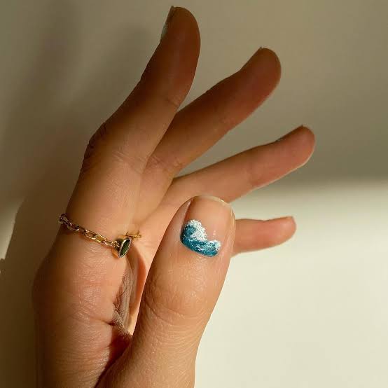 Stylized Wave Short Square Nails — Ocean Nails