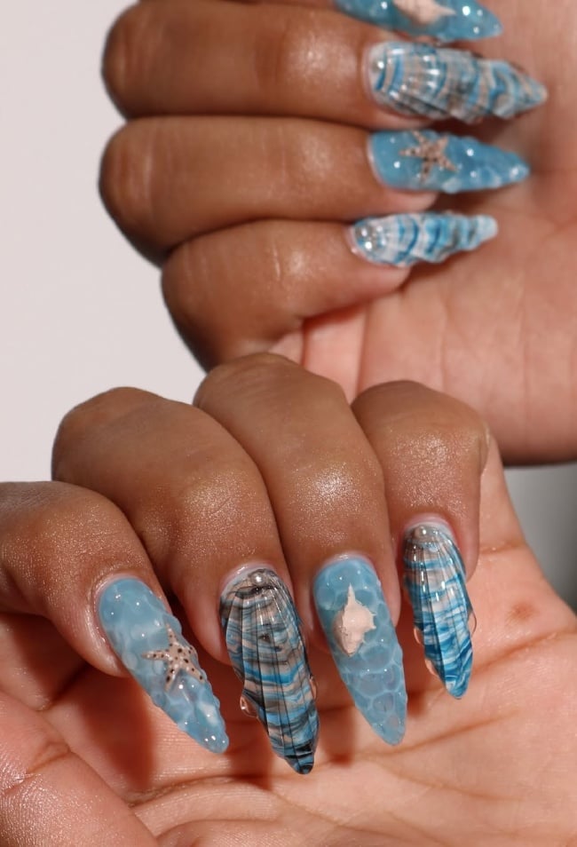 Textured Water Droplet Long Stiletto Nails — Ocean Nails