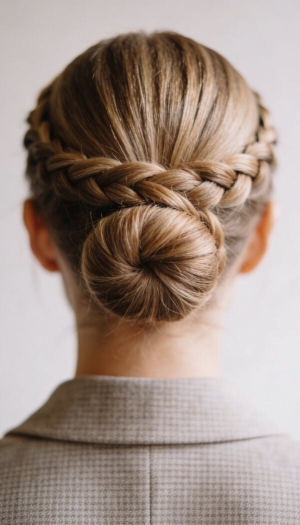 Intricate Braided Crown Updo With Low Bun Intricate Braided Crown Updo With Low Bun — Office Hairstyles
