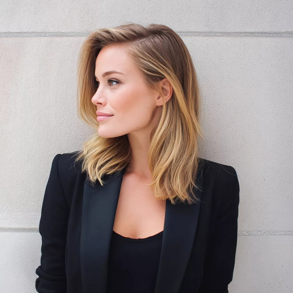 Collarbone Lob With Soft Curtain Bangs Collarbone Lob With Soft Curtain Bangs — Office Hairstyles