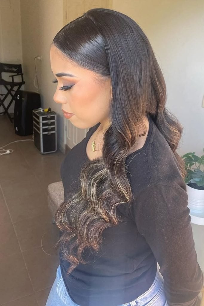 Mid-Back Loose Waves Half Up With Balayage and Long Layers Mid-Back Loose Waves Half Up With Balayage and Long Layers — Office Hairstyles