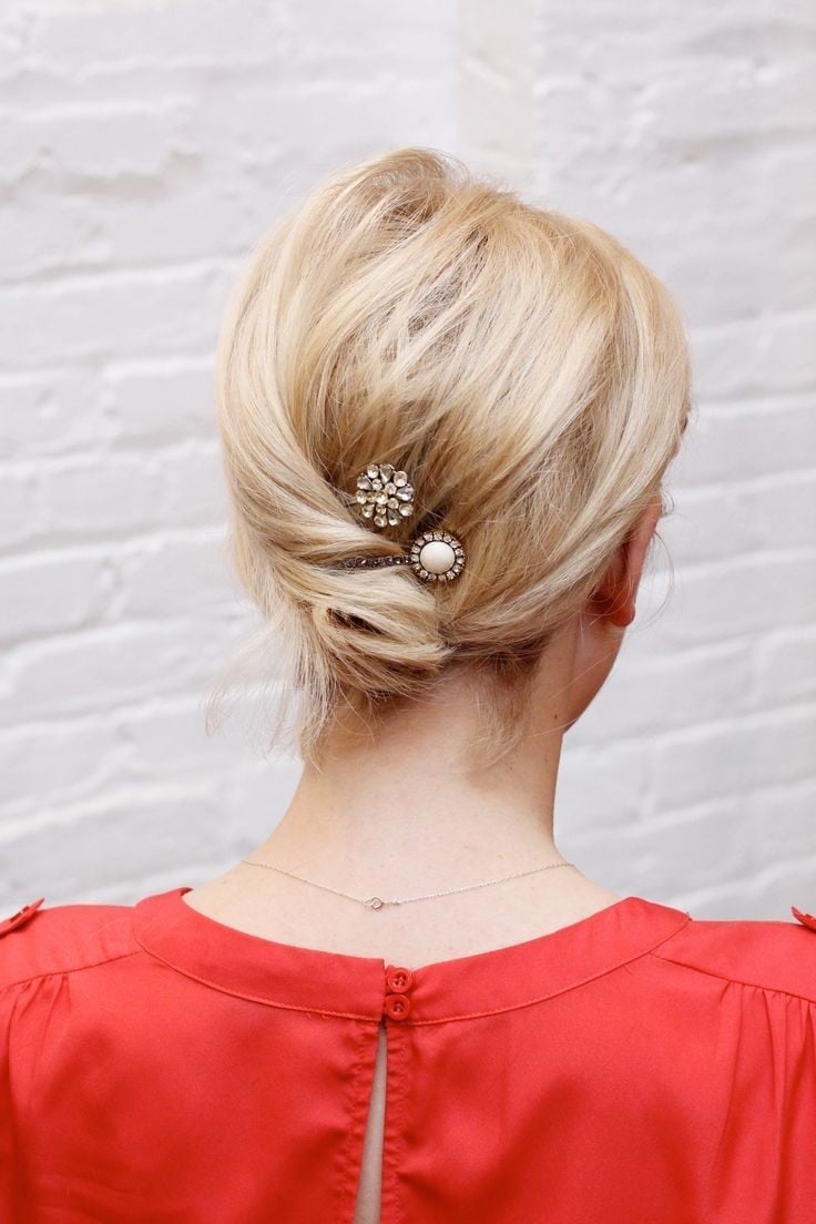 Chin Length Ash Blonde Twisted Bun Chin Length Ash Blonde Twisted Bun — Office Hairstyles
