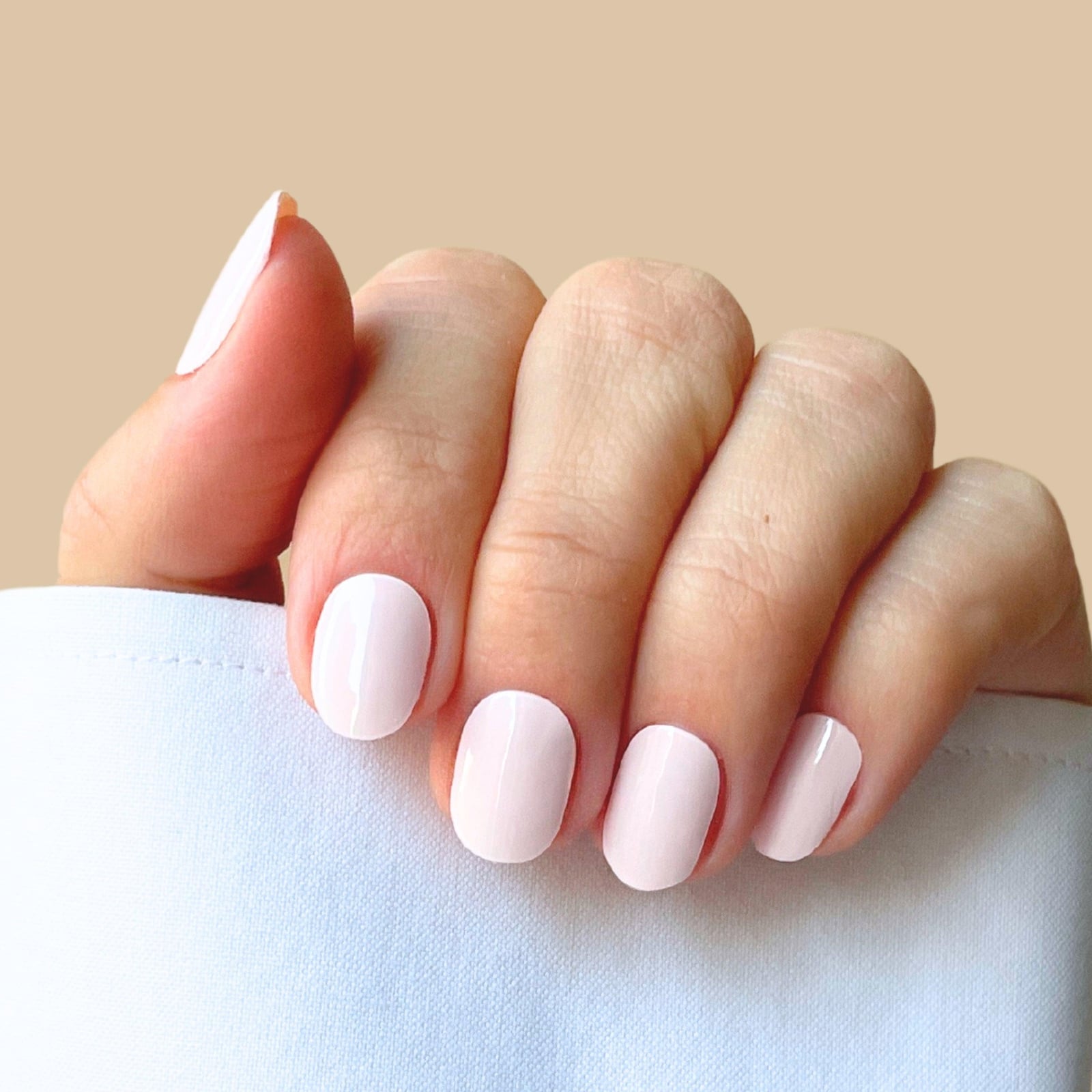 Sheer Pale Pink Nude Glossy Short Oval Nails With Clean Cuticles Sheer Pale Pink Nude Glossy Short Oval Nails With Clean Cuticles — Office Nails