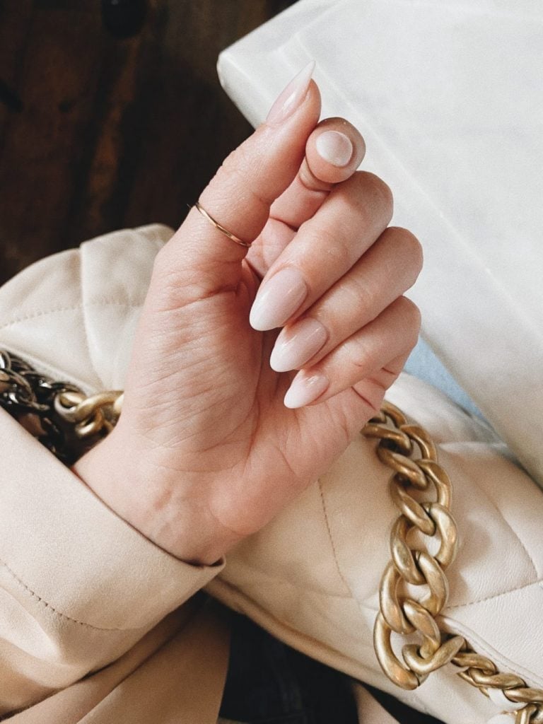 Classic French Manicure Medium Almond Nails Classic French Manicure Medium Almond Nails — Office Nails
