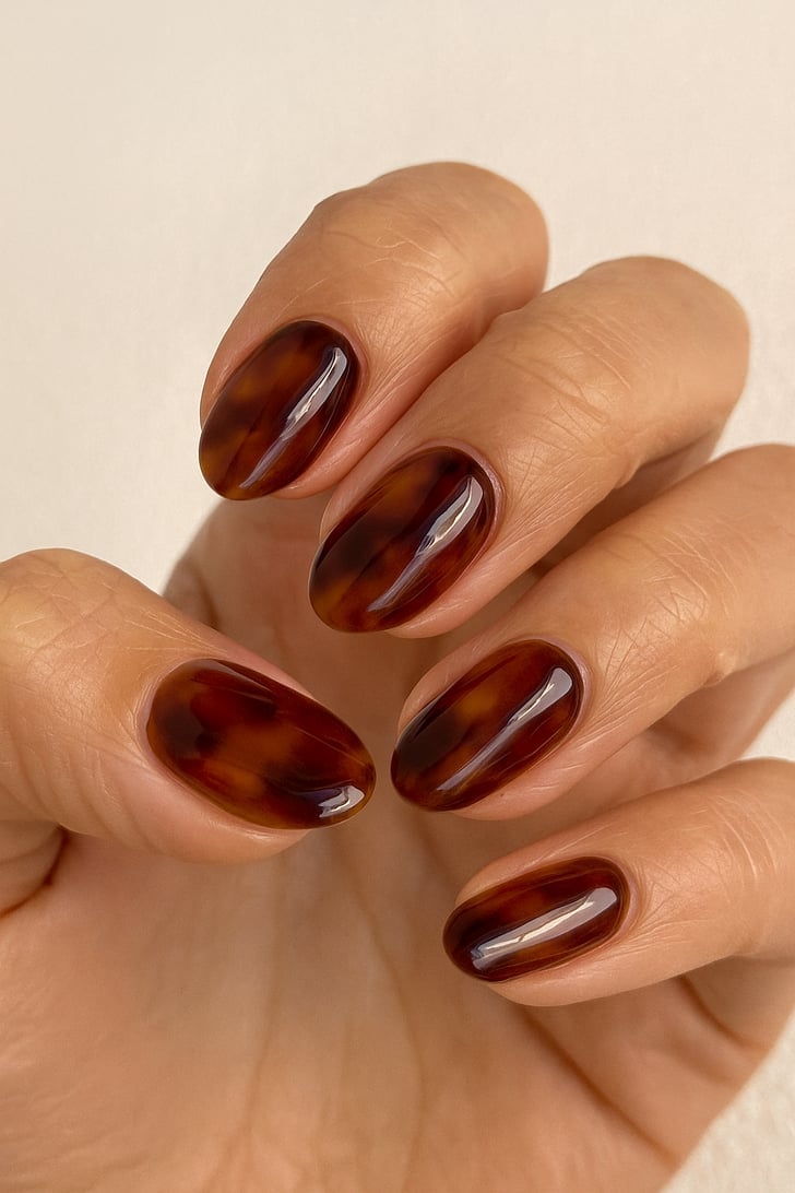 High Gloss Jelly Tortoiseshell Medium Oval Nails High Gloss Jelly Tortoiseshell Medium Oval Nails — Office Nails