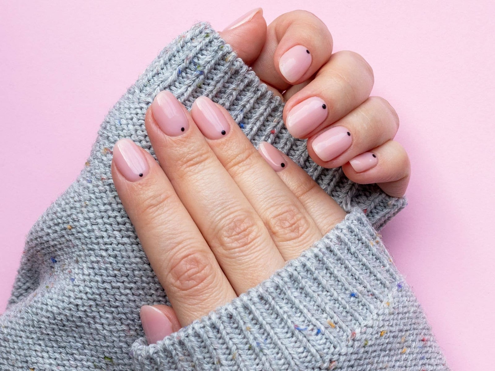 Sheer Pink Nails With Tiny Black Dots Sheer Pink Nails With Tiny Black Dots — Office Nails