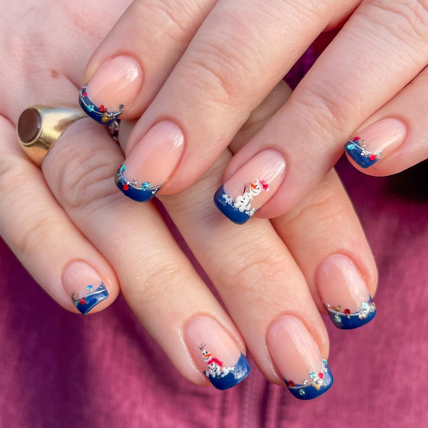 Olaf French Tip Snowman Nail Art